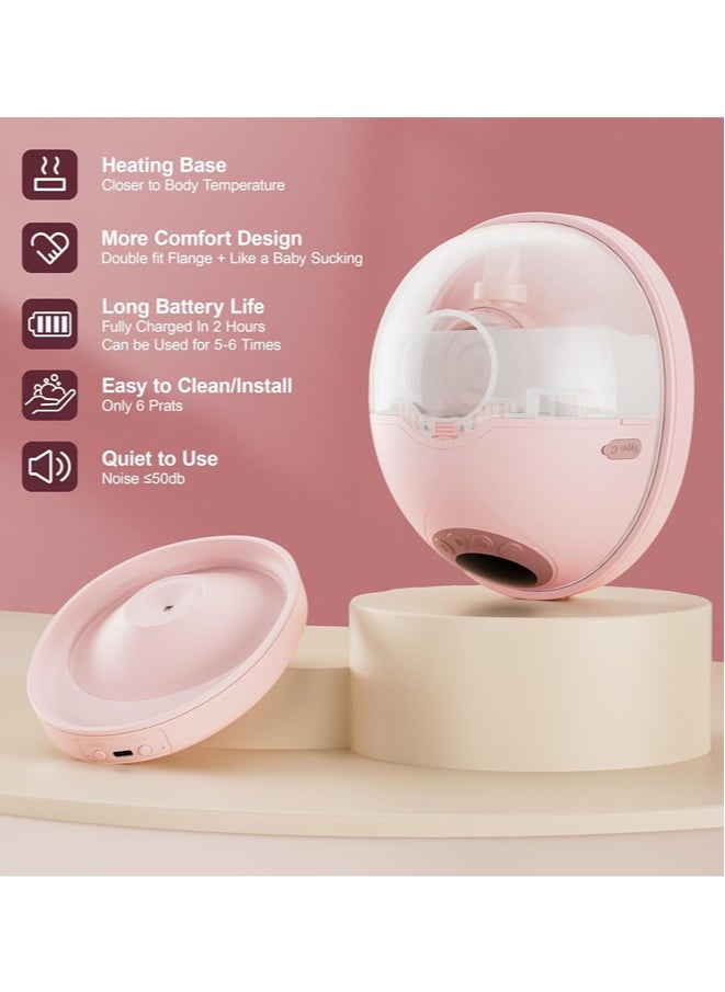 Heated Base Hands Free Breast Pump, Wearable Breastfeeding Pump of Baby Heated Dustproof Base, Automatic Voice Prompts, LED Display with 4 Modes &12 Levels, Memory Function