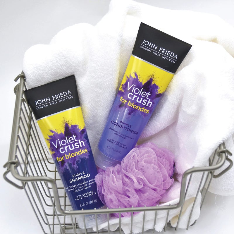 John Frieda Violet Crush Purple Shampoo and Conditioner Set for Blonde Hair, Neutralizes Yellow Tones for Bleached, Blonde, and Platinum Hair, 8.3 Oz, Pack of 2 - Image 4
