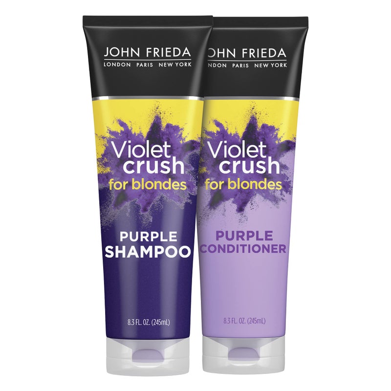 John Frieda Violet Crush Purple Shampoo and Conditioner Set for Blonde Hair, Neutralizes Yellow Tones for Bleached, Blonde, and Platinum Hair, 8.3 Oz, Pack of 2 - Image 1
