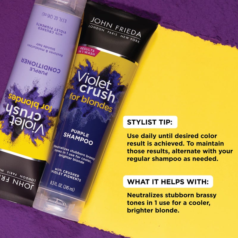 John Frieda Violet Crush Purple Shampoo and Conditioner Set for Blonde Hair, Neutralizes Yellow Tones for Bleached, Blonde, and Platinum Hair, 8.3 Oz, Pack of 2 - Image 2