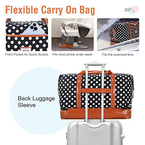 Lekebobor Travel Duffle Bag, Weekender Bags for Women Carry On Travel Bag Overnight Bag with Shoe Compartment Toiletry Bag, Large Weekend Tote Bag Gym Bag Hospital Bag for Labor and Delivery 50L, Dots - Image 4