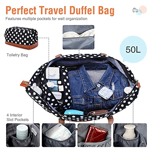 Lekebobor Travel Duffle Bag, Weekender Bags for Women Carry On Travel Bag Overnight Bag with Shoe Compartment Toiletry Bag, Large Weekend Tote Bag Gym Bag Hospital Bag for Labor and Delivery 50L, Dots - Image 3