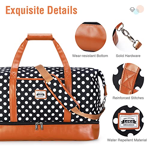 Lekebobor Travel Duffle Bag, Weekender Bags for Women Carry On Travel Bag Overnight Bag with Shoe Compartment Toiletry Bag, Large Weekend Tote Bag Gym Bag Hospital Bag for Labor and Delivery 50L, Dots - Image 5