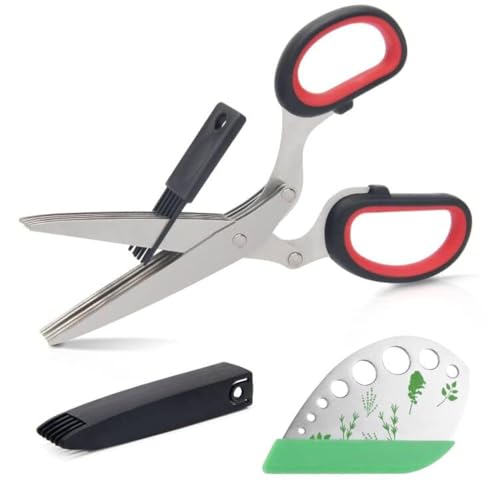 Luxiv Stainless Steel Scissors with Herb Stripper, 5-Blade Set and Cleaning Comb (Black) - Image 1