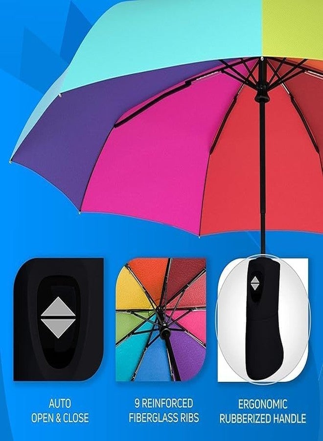 MBKOH Portable Auto Travel Umbrella - Windproof for Rain, Strong for Wind, Auto Open/Close Button, Perfect Car Umbrella for Men & Women (Rainbow) - Image 4