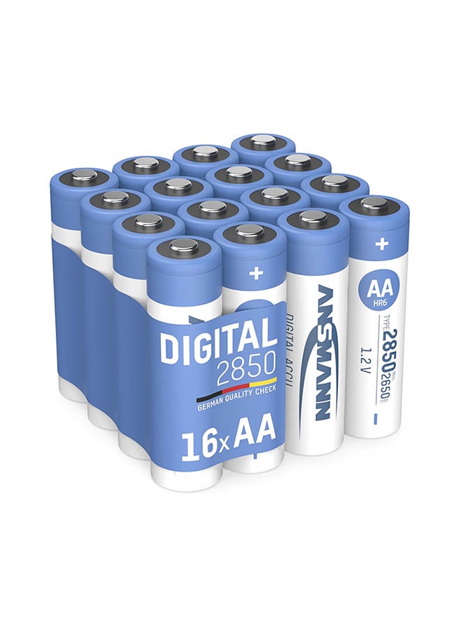 ANSMANN Nimh AA Mignon Batteries 2850 Mah (Pack Of 16) Fast Charging Rechargeable Batteries Cells For Reliable Use In Torch, Remote Control, Camera. Pre-Charged, Silver, 5035092-590 - Image 1