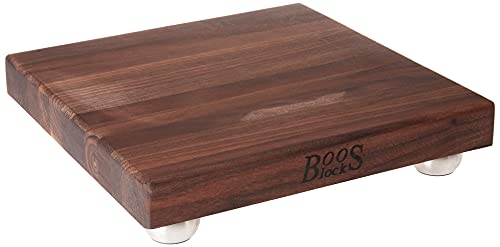John Boos Block WAL-12SS Walnut Wood Edge Grain Cutting Board with Stainless Steel Feet, 12 Inches Square, 1.5 Inches Thick - Image 1