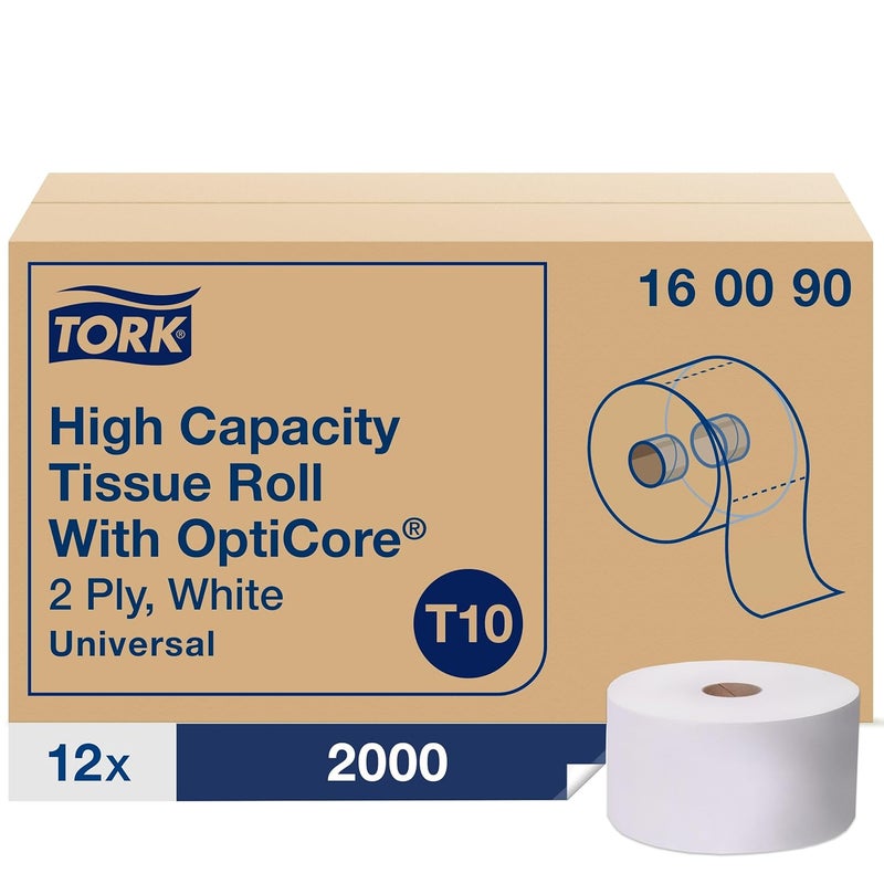 Tork لفافة ورق تواليت متوسطة الحجم من تورك أوبتيكور بيضاء T10 عالمية 2 طبقة 12 × 2000 ورقة 160090 - Image 2