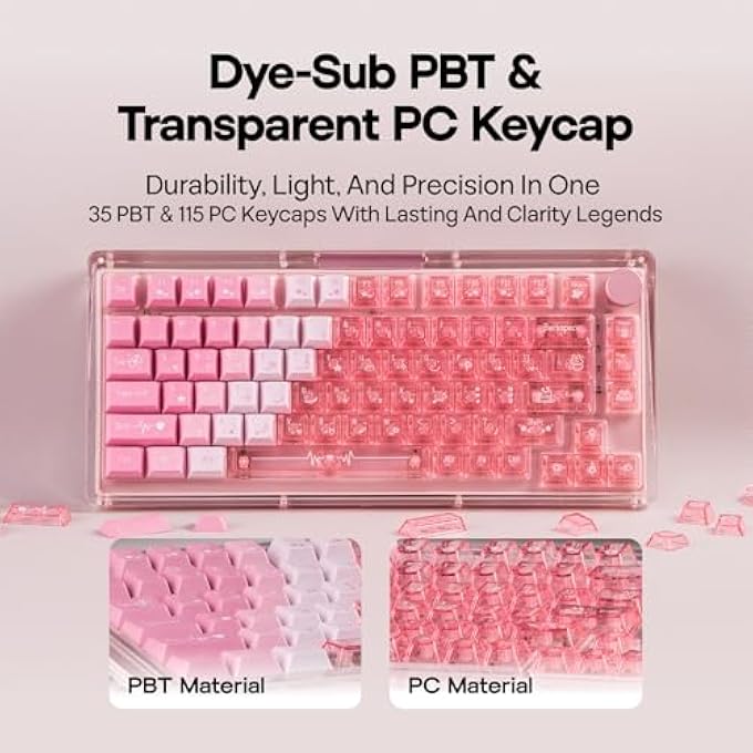 EPOMAKER DUOCHROME KEYCAPS SET, 150 KEYS, CHERRY PROFILE, SHINE THROUGH, PBT+PC, DYE-SUB, 65%/75%/TKL/96%/FULL SIZE, CUSTOM KEYBOARD KEYCAPS SET FOR MECHANICAL GAMING KEYBOARD (PINK) - Image 3