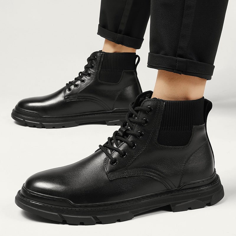 5369 Men'S And Women'S Martin Boots Outdoor Work Boots Casual Leather Boots High-Top Flying Woven Socks Mouth Cowhide Ankle Boots Plus Size - Image 2