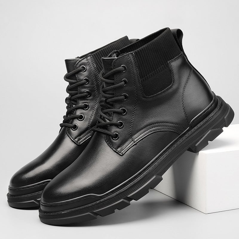 5369 Men'S And Women'S Martin Boots Outdoor Work Boots Casual Leather Boots High-Top Flying Woven Socks Mouth Cowhide Ankle Boots Plus Size - Image 3