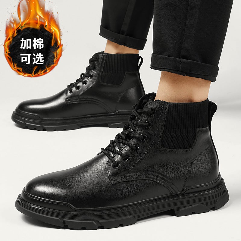 5369 Men'S And Women'S Martin Boots Outdoor Work Boots Casual Leather Boots High-Top Flying Woven Socks Mouth Cowhide Ankle Boots Plus Size - Image 5