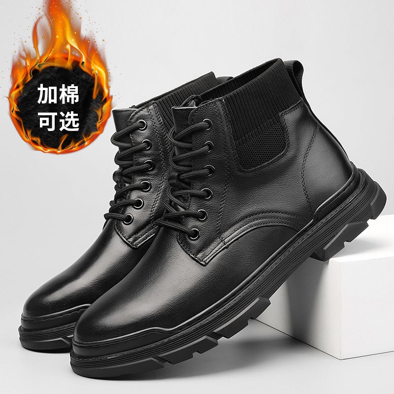 5369 Men'S And Women'S Martin Boots Outdoor Work Boots Casual Leather Boots High-Top Flying Woven Socks Mouth Cowhide Ankle Boots Plus Size - Image 4