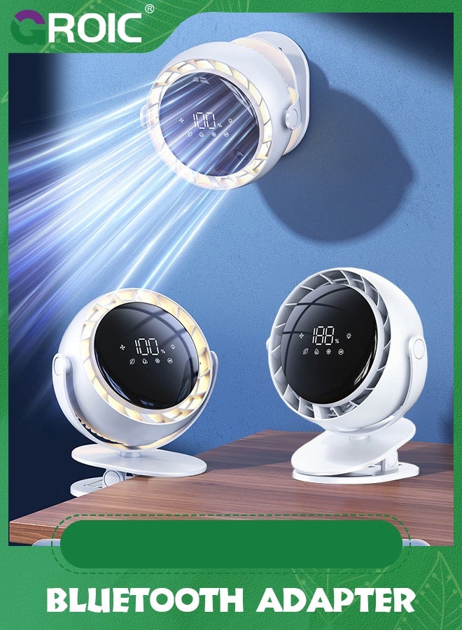 GROIC Portable LED Light Fan, 10000mAh Battery Operated Clip on Fan, Table Fans Rechargeable Mini Personal Fan Intelligent Digital Display 5 Speed, USB Fan for Home, Office, Travel, Camping (White) - Image 2