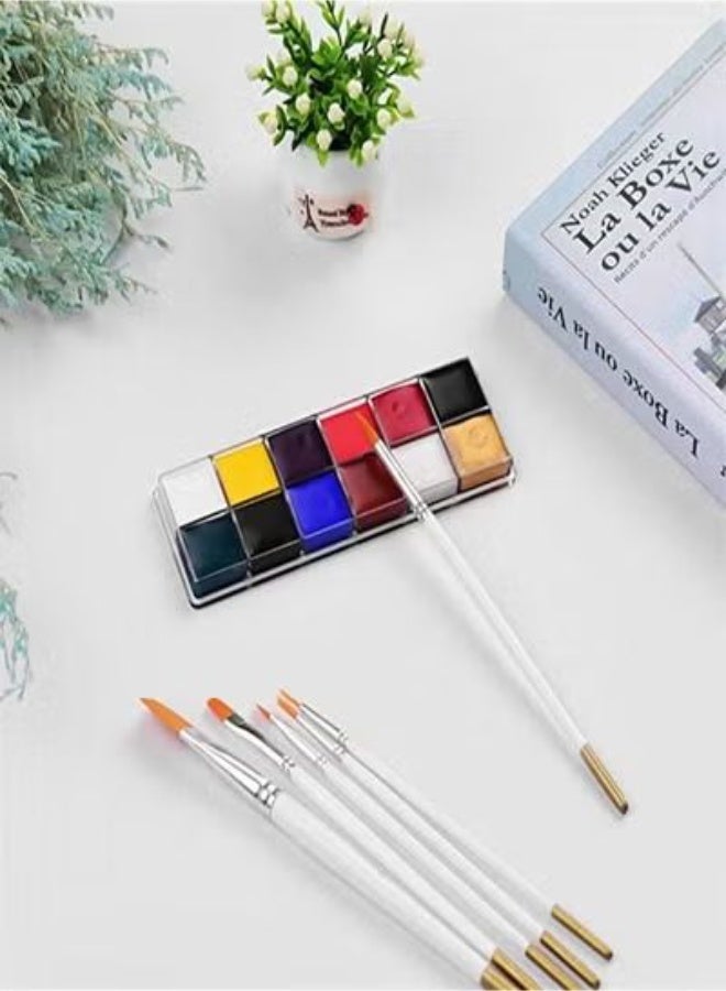 Goolsky 12 Colors Solid Oily Face and Body Paint Kit with 6 Paintbrush Brushes - Image 4