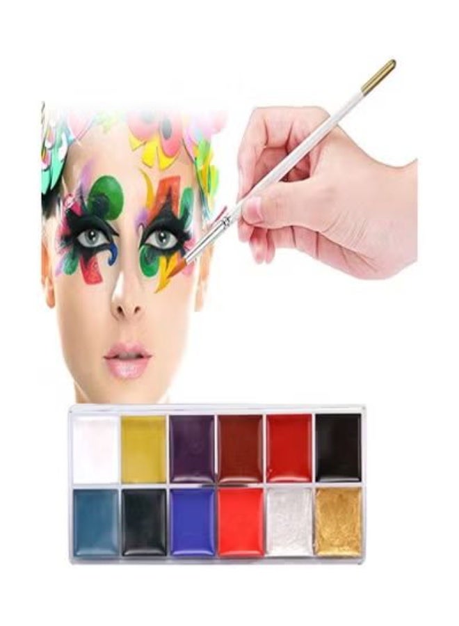 Goolsky 12 Colors Solid Oily Face and Body Paint Kit with 6 Paintbrush Brushes - Image 1