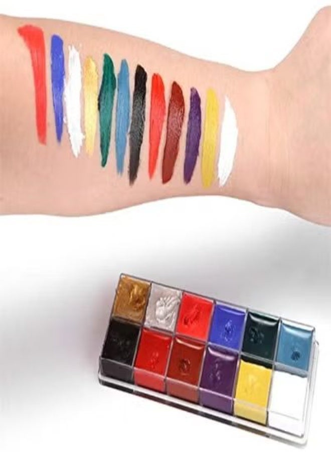 Goolsky 12 Colors Solid Oily Face and Body Paint Kit with 6 Paintbrush Brushes - Image 2