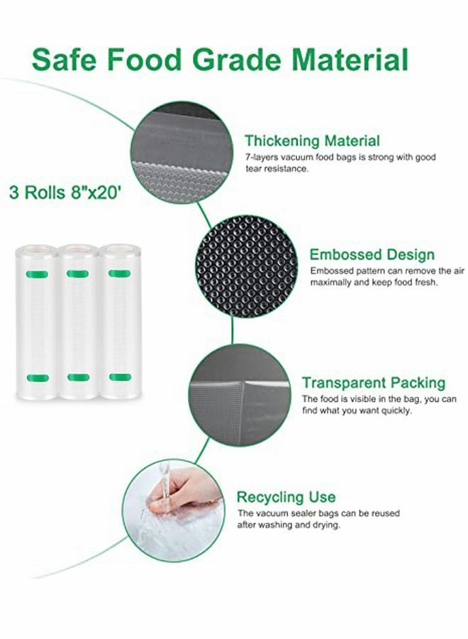 Y&D Vacuum Sealer Bags Rolls - 8" x 16' 3 Pack-Compatible with Food Saver Seal a Meal , Heavy Duty BPA Free Commercial Fresh Bag, Cut to Size for Vac Storage, Prep or Sous Vide - Image 4