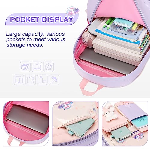 FIXITOK Girls Backpack Set, 3PCS Kids Backpack for Girls, Kawaii Bunny School Backpacks for Girl Kindergarten Elementary Preschool Middle School Bags with Lunch Box Pencil Case Purple - Image 4