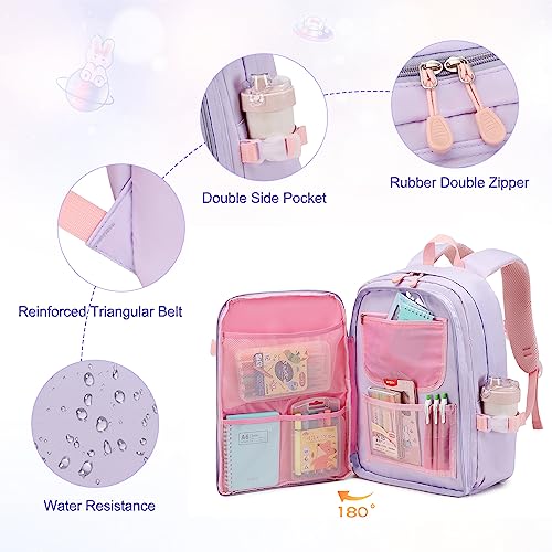 FIXITOK Girls Backpack Set, 3PCS Kids Backpack for Girls, Kawaii Bunny School Backpacks for Girl Kindergarten Elementary Preschool Middle School Bags with Lunch Box Pencil Case Purple - Image 3