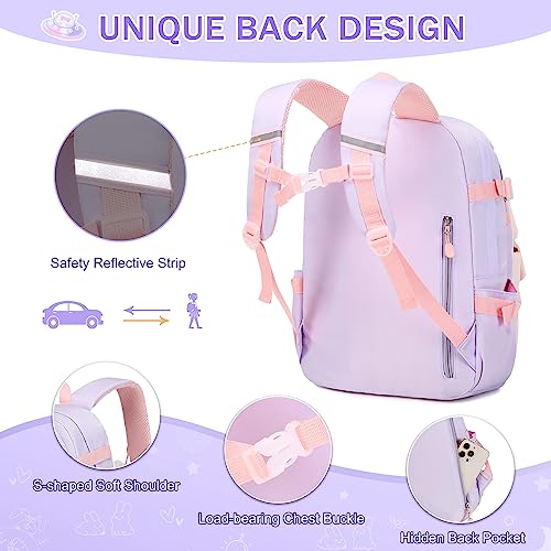FIXITOK Girls Backpack Set, 3PCS Kids Backpack for Girls, Kawaii Bunny School Backpacks for Girl Kindergarten Elementary Preschool Middle School Bags with Lunch Box Pencil Case Purple - Image 5