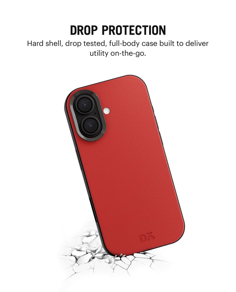 DailyObjects Leatherite Case for iPhone 16 Compatible with Mag-Safe Wireless Charging | Crimson-Grey Hybrid Magnetic Back Cover - Image 4