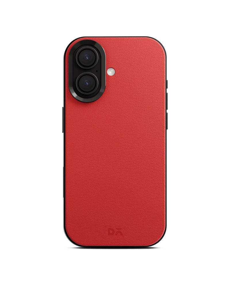 DailyObjects Leatherite Case for iPhone 16 Compatible with Mag-Safe Wireless Charging | Crimson-Grey Hybrid Magnetic Back Cover - Image 1