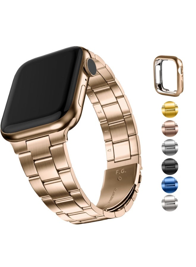 Fullmosa Stainless Steel Strap Compatible with Apple Watch 38mm–45mm, iWatch Replacement Band with Case for Series 7/6/5/4/3/2/1/SE