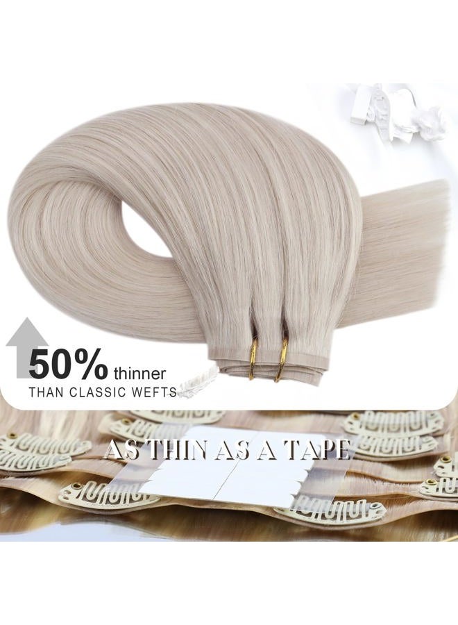 Moresoo Seamless Clip in Hair Extensions Human Hair Remy Straight PU Weft Human Hair Clip in Extensions Full Head White Blonde #60 7pcs/120g 20inch - Image 3