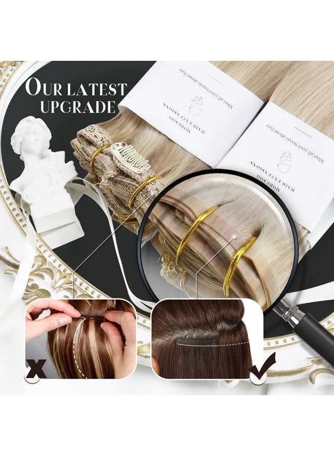 Moresoo Seamless Clip in Hair Extensions Human Hair Remy Straight PU Weft Human Hair Clip in Extensions Full Head White Blonde #60 7pcs/120g 20inch - Image 2
