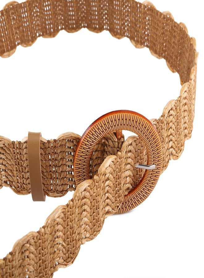 Ayliss Straw Woven Elastic Stretch Waist Belt Fashion Women Skinny Dress Belt Waist Dress Band straw woven bohemian belt (Khaki #1) - Image 5