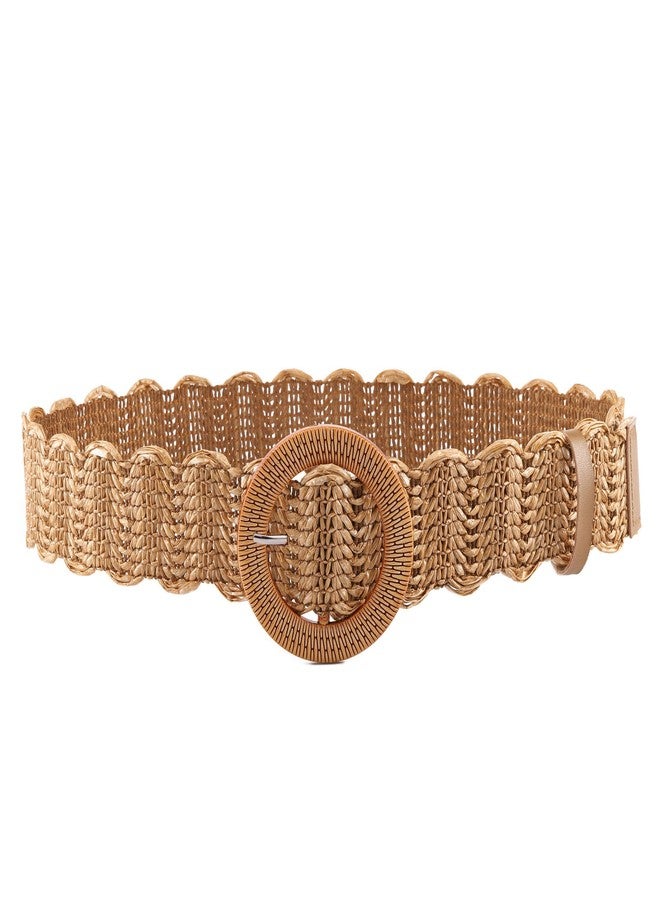 Ayliss Straw Woven Elastic Stretch Waist Belt Fashion Women Skinny Dress Belt Waist Dress Band straw woven bohemian belt (Khaki #1) - Image 1