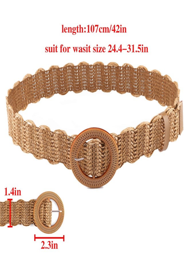 Ayliss Straw Woven Elastic Stretch Waist Belt Fashion Women Skinny Dress Belt Waist Dress Band straw woven bohemian belt (Khaki #1) - Image 2