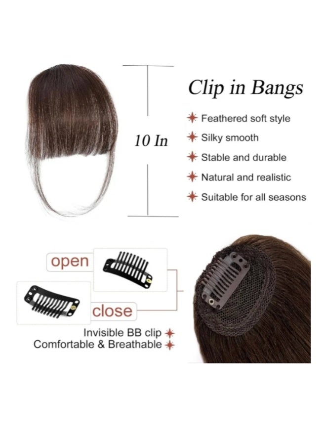 Clip in Bangs 100٪ ملحقات الشعر البشري الحقيقية Clip on Wispy Bangs للنساء هامش مع معابد قطع الشعر لون بني داكن - Image 3