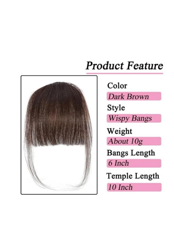 Clip in Bangs 100٪ ملحقات الشعر البشري الحقيقية Clip on Wispy Bangs للنساء هامش مع معابد قطع الشعر لون بني داكن - Image 2