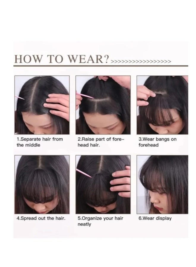 Clip in Bangs 100٪ ملحقات الشعر البشري الحقيقية Clip on Wispy Bangs للنساء هامش مع معابد قطع الشعر لون بني داكن - Image 4