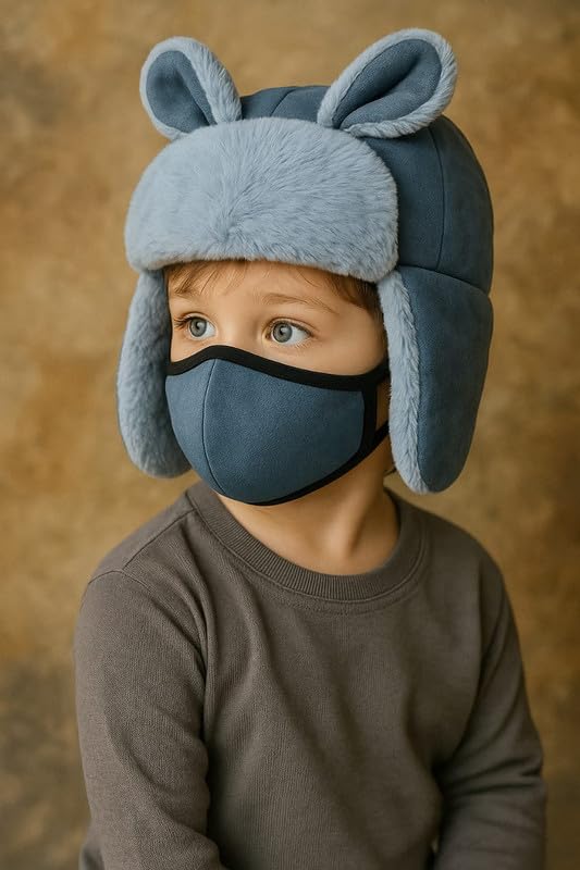 Krystle Unisex Kids Woolen Cap – Hand-Knitted Warm Winter Hat with Ear Flaps (Blue,5-10 Years) - Image 2