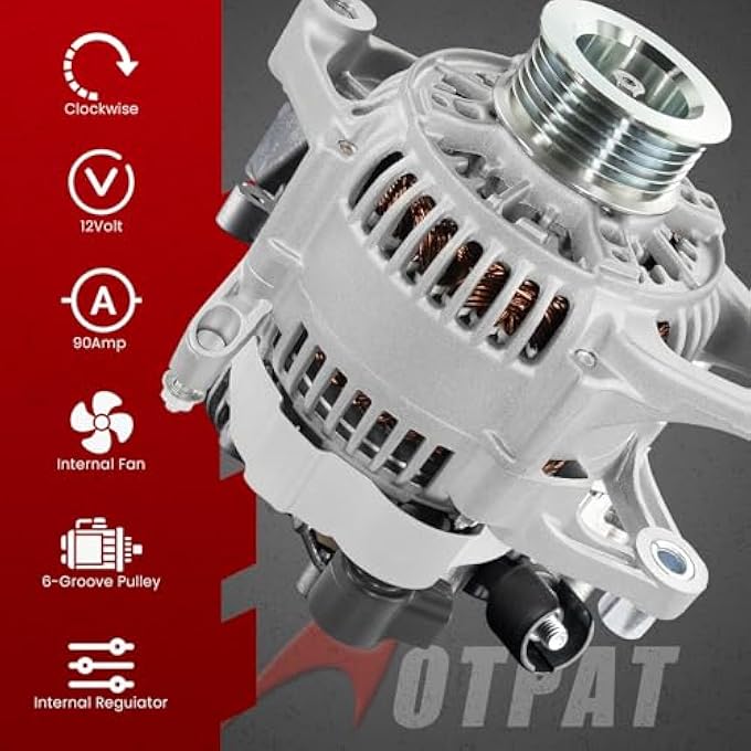 AOTPAT High Output Alternator for:-JEEP Wrangler Cherokee Comanche,for:-DODGE Grand Caravan Dakota Caravan Dynasty Spirit Shadow 12V 90Amp Rotation: CW, Alternador Replace# 56005684 121000-3450 - Image 4