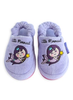 Milk&Moo Milk&Moo Little Mermaid Kids House Slippers, %100 Cotton Bath and House Slippers, Washable, Soft and Absorbent Towel Fabric, Non-Slip Sole, Elastic Band, 4-5 Years Old, Purple  - Image 1