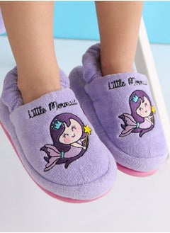 Milk&Moo Milk&Moo Little Mermaid Kids House Slippers, %100 Cotton Bath and House Slippers, Washable, Soft and Absorbent Towel Fabric, Non-Slip Sole, Elastic Band, 4-5 Years Old, Purple  - Image 3