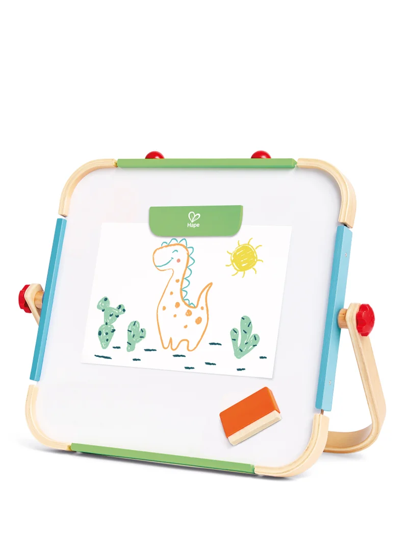 Hape Hape Early Explorer Anywhere Table Top Art Studio by Hape | Award Winning Double-Sided Wooden Kids Easel Whiteboard/Chalkboard with 2 Chalk Pieces, Eraser and Magnetic Wood Clamp for Paper