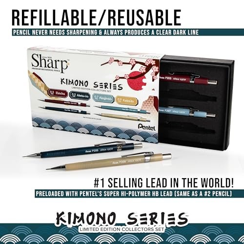 Pentel قلم رصاص ميكانيكي بنتل شارب، مجموعة علبة ألوان كيمونو المحدودة، 0.3 مم، 0.5 مم، 0.7 مم، 0.9 مم - Image 5