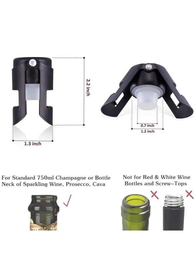 HYZ Champagne Stoppers 2Pack - Stainless Steel Sparkling Wine Bottle Stopper with Pure Silicone Air Tight Seal - Professional Wine Saver for Champagne，Prosecco and Cava (Black) - Image 2