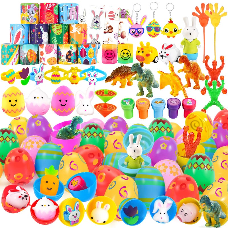 WEARXI 100PCS Prefilled Easter Eggs with Toys, Easter Basket Stuffers, Easter Eggs Filled, Easter Basket Stuffers for Toddler Teens Boy Girl, Plastic Easters Egg, Party Favors Easters Gifts for Kids - Image 1