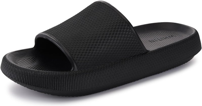 WHITIN Slippers for Women Non Slip Cushioned Thick Sole Slides Size 7.5 8.5 Quick Drying Bathroom Sandals Ladies Open Toe Foam Black 39-40 - Image 1