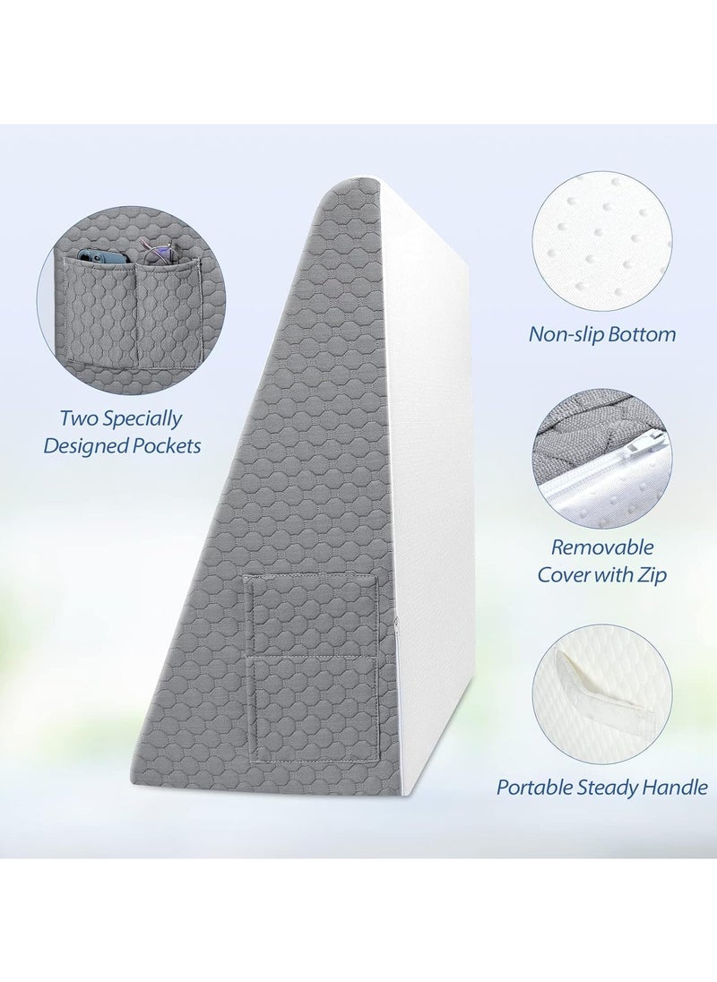 Wedge Pillow 12 Bed Wedge Pillow for Sleeping Acid Reflux After Surgery Triangle Pillow Wedge for Sleeping Gerd Snoring, Air Layer Wedge Cover|Memory Foam Top