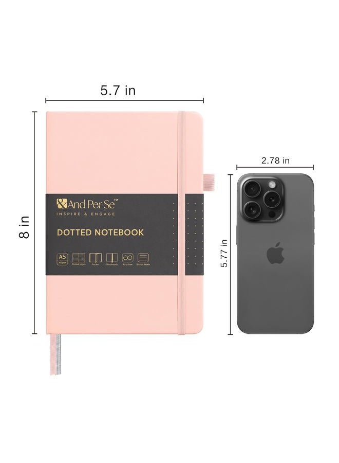 &And Per Se Dotted Journal Notebook, A5 Hardcover Leather Dotted Journal, 160 Pages 100gsm Thick Dot Grid Paper, 3 Sheets of Stickers Included - 5.7'' x 8'' (Pink) - Image 2