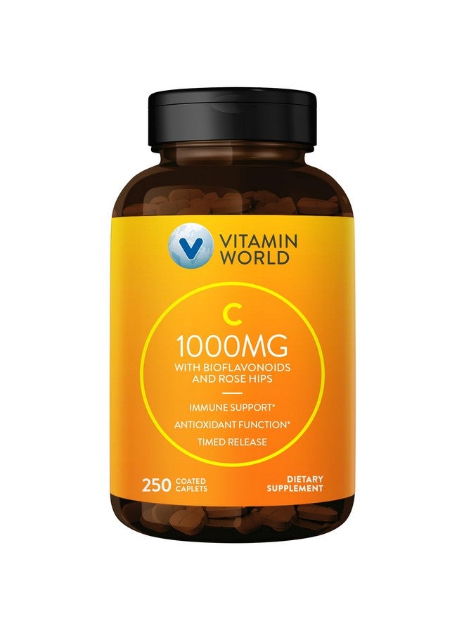 Vitamin World Vitamin C 1000 mg. Timed Release 250 Caplets, Bioflavonoids, Wild Rose HIPS, Vegetarian, Gluten Free - Image 1