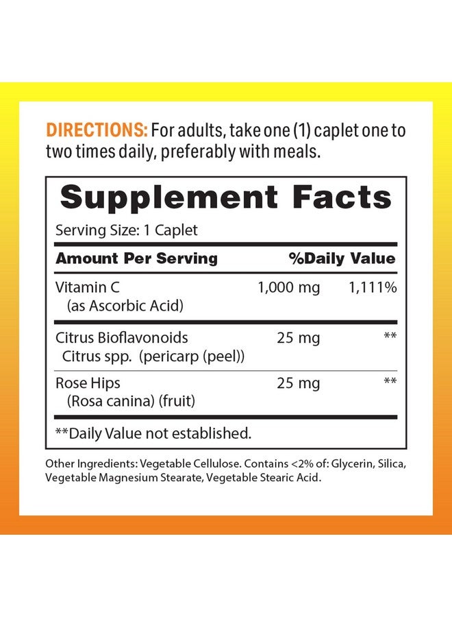 Vitamin World Vitamin C 1000 mg. Timed Release 250 Caplets, Bioflavonoids, Wild Rose HIPS, Vegetarian, Gluten Free - Image 2