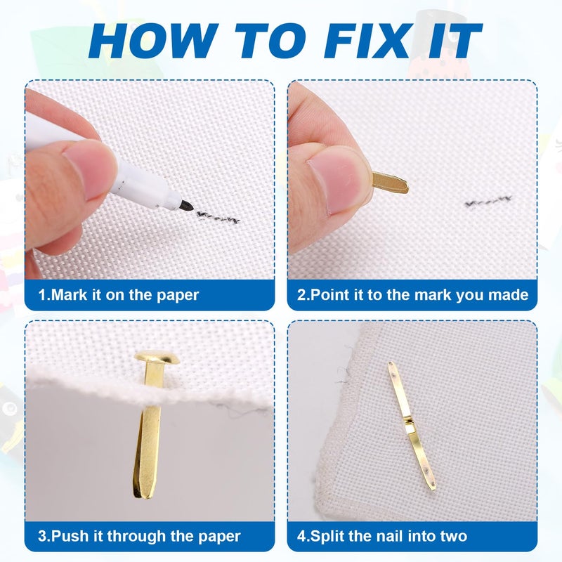 XIHIRCD 150pcs Metal Paper Fasteners, 0.31x0.79in Gold Paper Clips Round Head Mini Brads DIY Split Pins for Crafts Scrapbooks Cards Photo Walls - Image 3